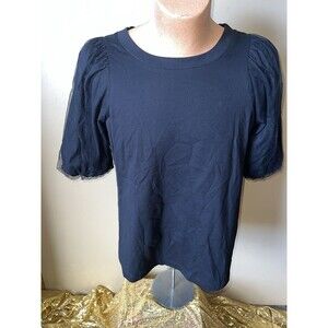 Perfectly Priscilla Women's Black Top With Puff Lace Sleeves Size Large